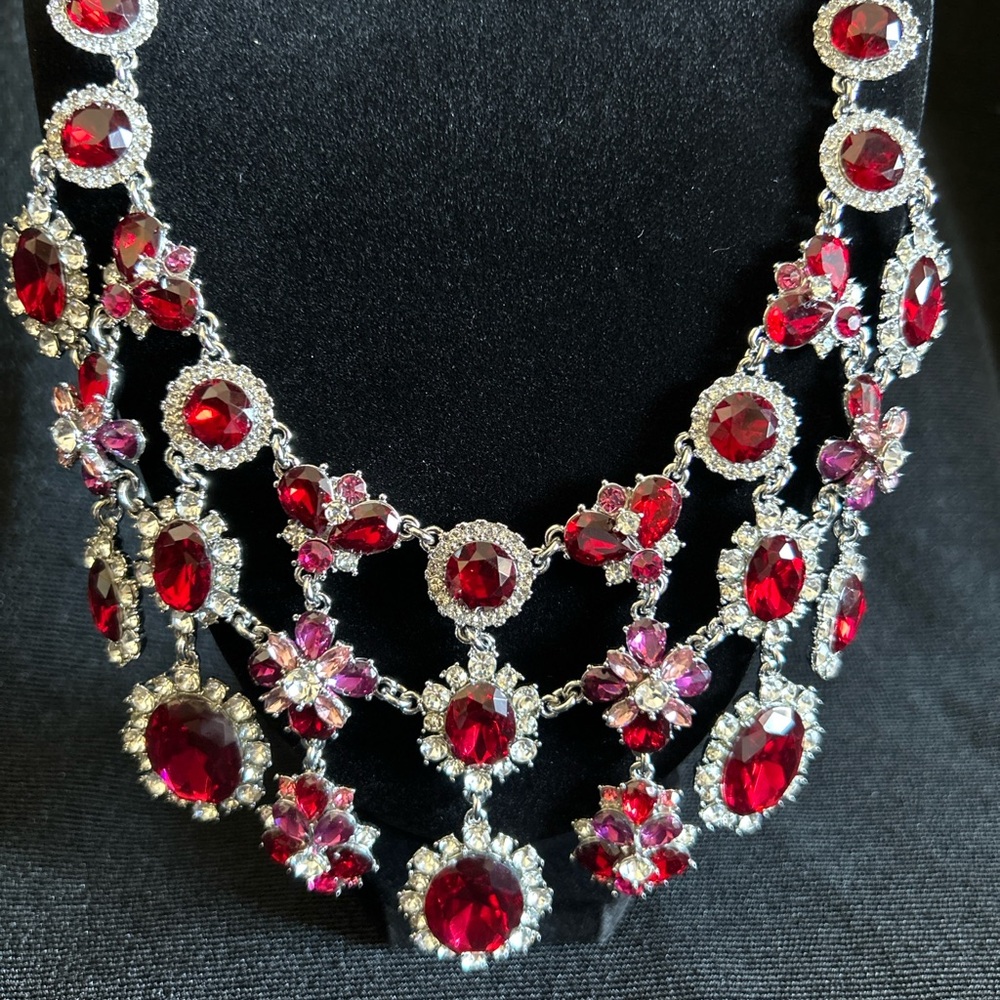 Charter Club Necklace Drama Ruby to Pink Faux Gems, Double Strand and Drops